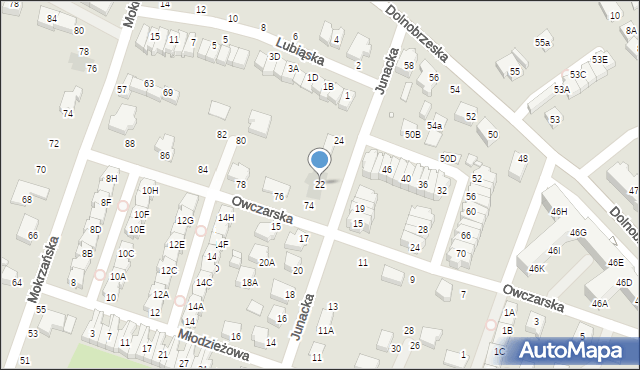 Wrocław, Junacka, 22, mapa Wrocławia