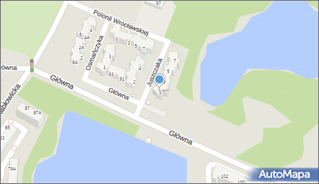 Wrocław, Juszczaka Franciszka, 1, mapa Wrocławia