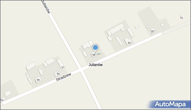 Załusin, Julianów, 58, mapa Załusin