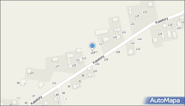 Będkowice, Kawiory, 115, mapa Będkowice
