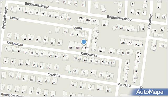 Białystok, Karłowicza Mieczysława, 31F, mapa Białegostoku