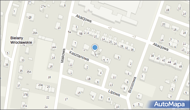 Bielany Wrocławskie, Kasztanowa, 3, mapa Bielany Wrocławskie