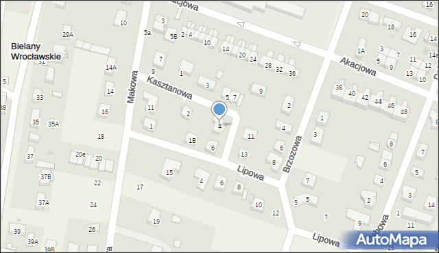 Bielany Wrocławskie, Kasztanowa, 4, mapa Bielany Wrocławskie