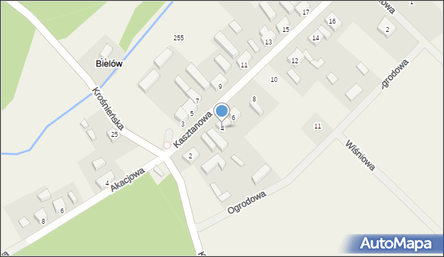 Bielów, Kasztanowa, 4, mapa Bielów