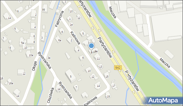 Bielsko-Biała, Kalinowa, 9, mapa Bielsko-Białej