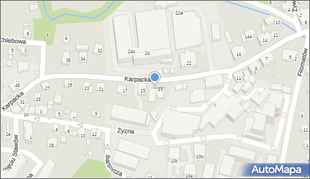 Bielsko-Biała, Karpacka, 13a, mapa Bielsko-Białej