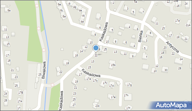 Bielsko-Biała, Kaskadowa, 11, mapa Bielsko-Białej