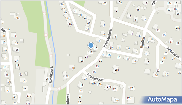 Bielsko-Biała, Kaskadowa, 12, mapa Bielsko-Białej
