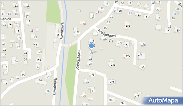Bielsko-Biała, Kaskadowa, 23, mapa Bielsko-Białej