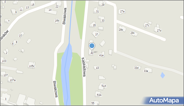 Bielsko-Biała, Kaskadowa, 41, mapa Bielsko-Białej