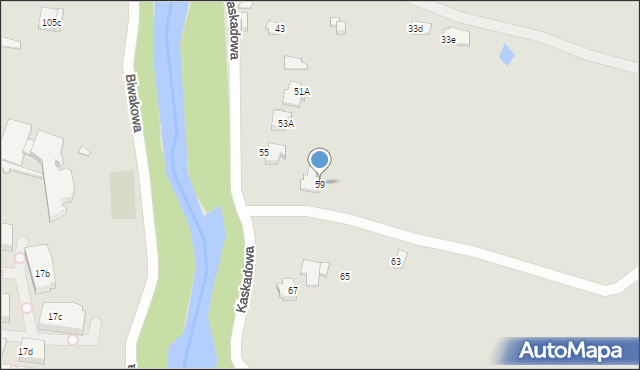 Bielsko-Biała, Kaskadowa, 59, mapa Bielsko-Białej