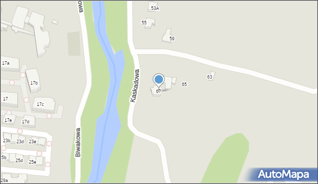 Bielsko-Biała, Kaskadowa, 67, mapa Bielsko-Białej