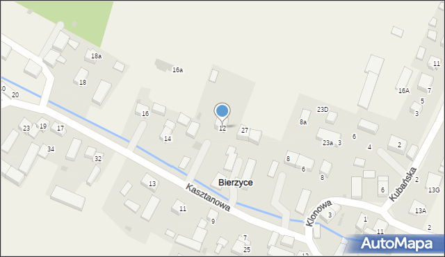 Bierzyce, Kasztanowa, 12, mapa Bierzyce