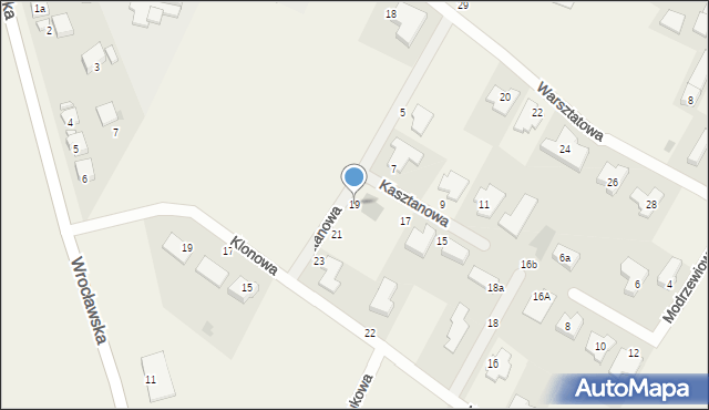 Biestrzyków, Kasztanowa, 19, mapa Biestrzyków