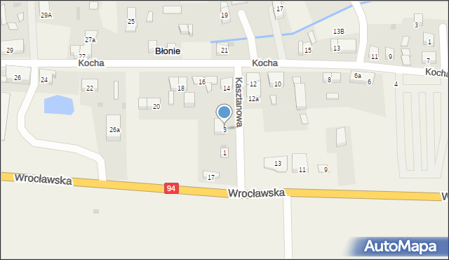 Błonie, Kasztanowa, 3, mapa Błonie
