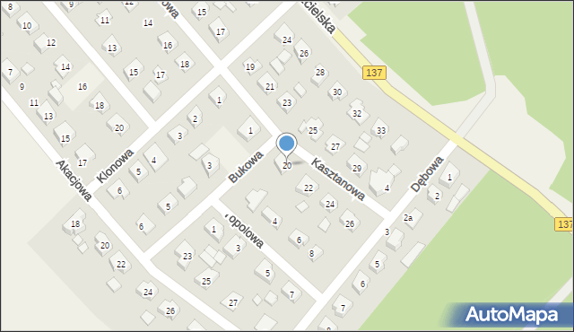 Bobowicko, Kasztanowa, 20, mapa Bobowicko