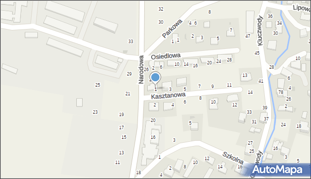 Brzezie, Kasztanowa, 1, mapa Brzezie