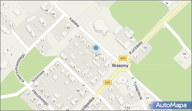 Brzeziny, Kaliska, 1a, mapa Brzeziny