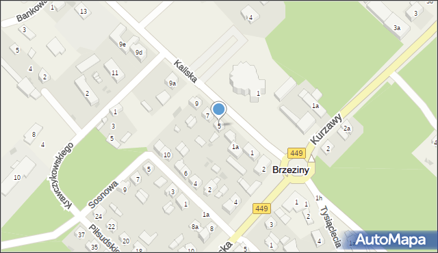 Brzeziny, Kaliska, 5, mapa Brzeziny
