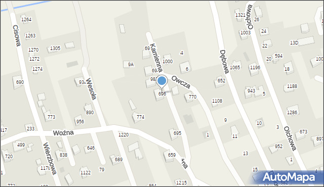 Buczkowice, Kamienna, 696, mapa Buczkowice