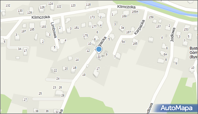 Bystra, Karpacka, 11, mapa Bystra
