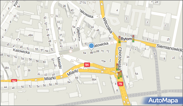 Bytom, Katowicka, 66, mapa Bytomia