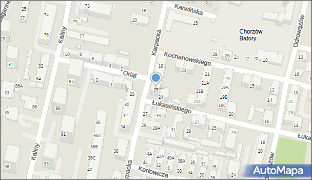 Chorzów, Karpacka, 25, mapa Chorzów