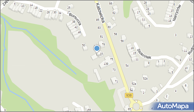 Cieszyn, Katowicka, 77A, mapa Cieszyna