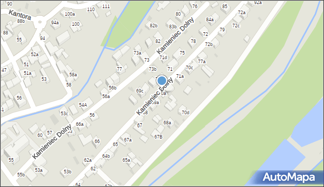 Czarny Dunajec, Kamieniec Dolny, 70a, mapa Czarny Dunajec