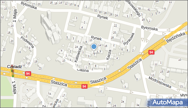 Czeladź, Kacza, 5, mapa Czeladź