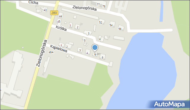 Czerwieńsk, Kąpielowa, 5, mapa Czerwieńsk