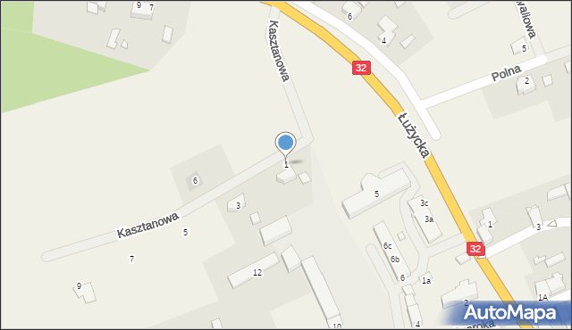 Dąbie, Kasztanowa, 1, mapa Dąbie