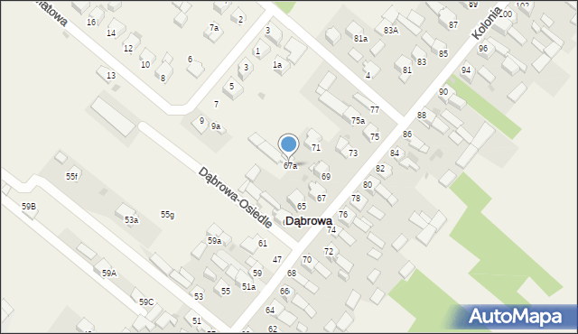 Dąbrowa, Kalinowa, 67a, mapa Dąbrowa