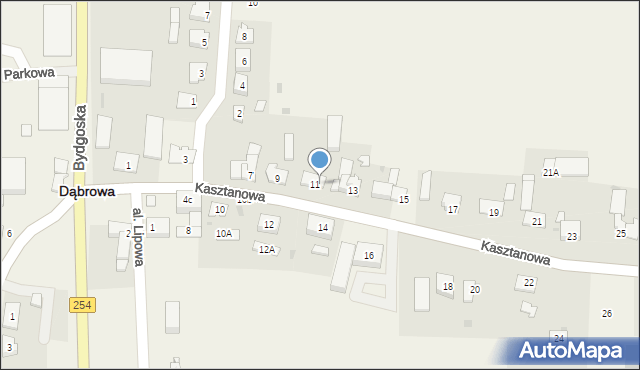 Dąbrowa, Kasztanowa, 11a, mapa Dąbrowa