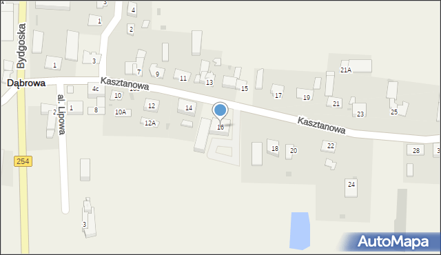 Dąbrowa, Kasztanowa, 16, mapa Dąbrowa