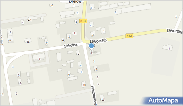 Drelów, Kasztanowa, 1, mapa Drelów