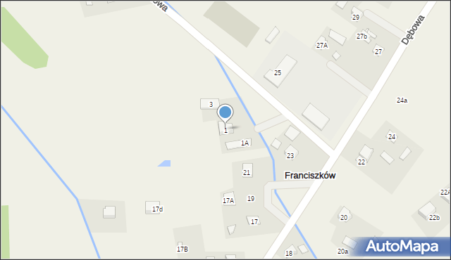 Franciszków, Kasztanowa, 1, mapa Franciszków