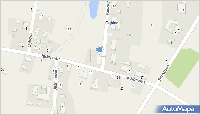 Gąbino, Kasztanowa, 1, mapa Gąbino