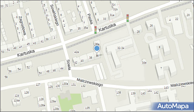 Gdańsk, Kartuska, 36, mapa Gdańska