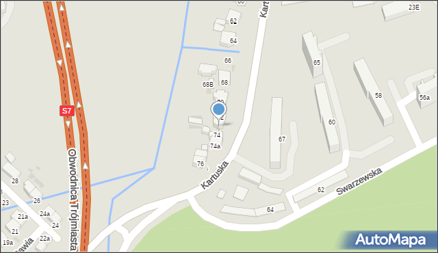 Gdynia, Kartuska, 72a, mapa Gdyni