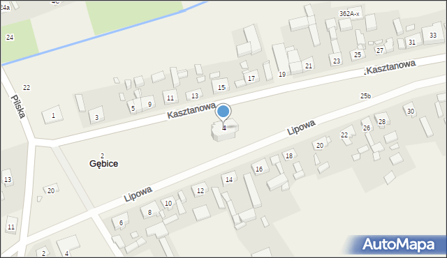 Gębice, Kasztanowa, 4, mapa Gębice