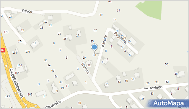 Giebułtów, Karcza Jana, gen., 33, mapa Giebułtów
