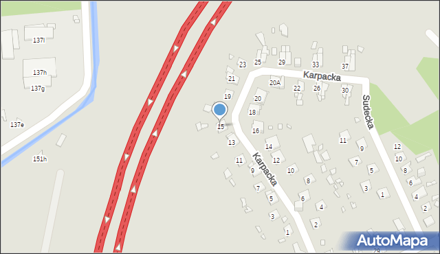 Gliwice, Karpacka, 15, mapa Gliwic