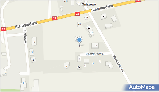 Gniszewo, Kasztanowa, 6, mapa Gniszewo