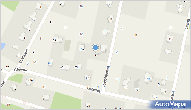 Grabina, Kasztanowa, 1, mapa Grabina