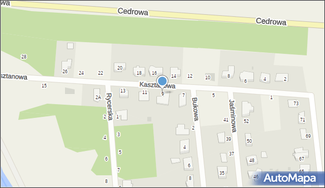 Grabiny-Zameczek, Kasztanowa, 9, mapa Grabiny-Zameczek