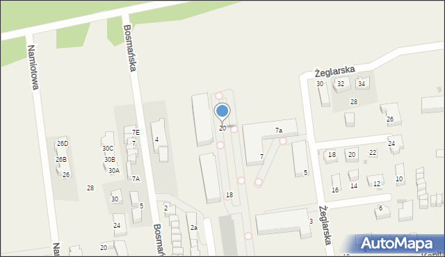 Grzybowo, Kapitańska, 20, mapa Grzybowo