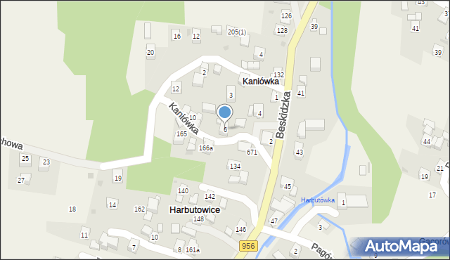 Harbutowice, Kaniówka, 6, mapa Harbutowice