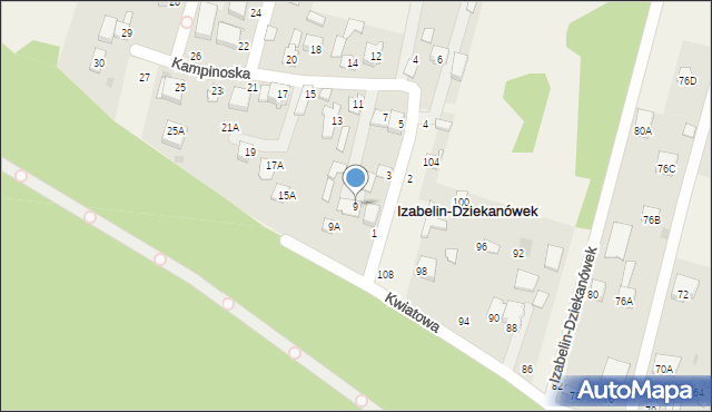 Izabelin-Dziekanówek, Kampinoska, 9, mapa Izabelin-Dziekanówek