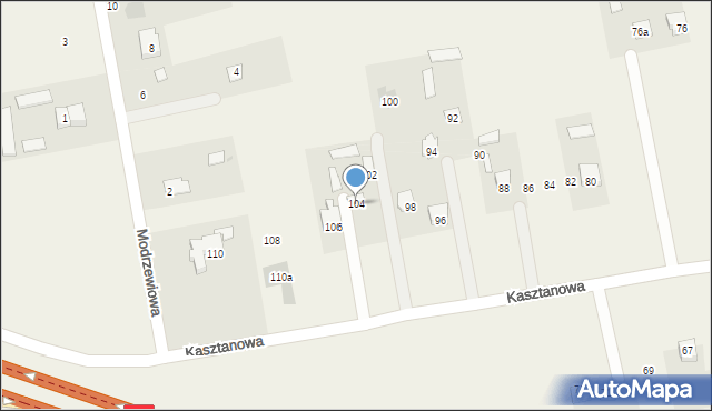 Jakubowice Konińskie, Kasztanowa, 104, mapa Jakubowice Konińskie